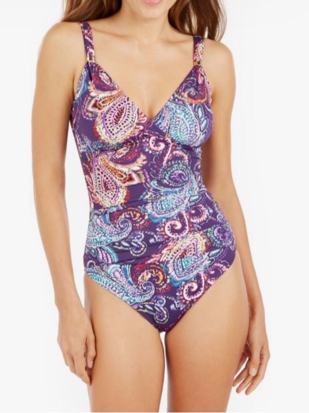Lauren Ralph Lauren Purple Paisley Print One-Piece Swimsuit